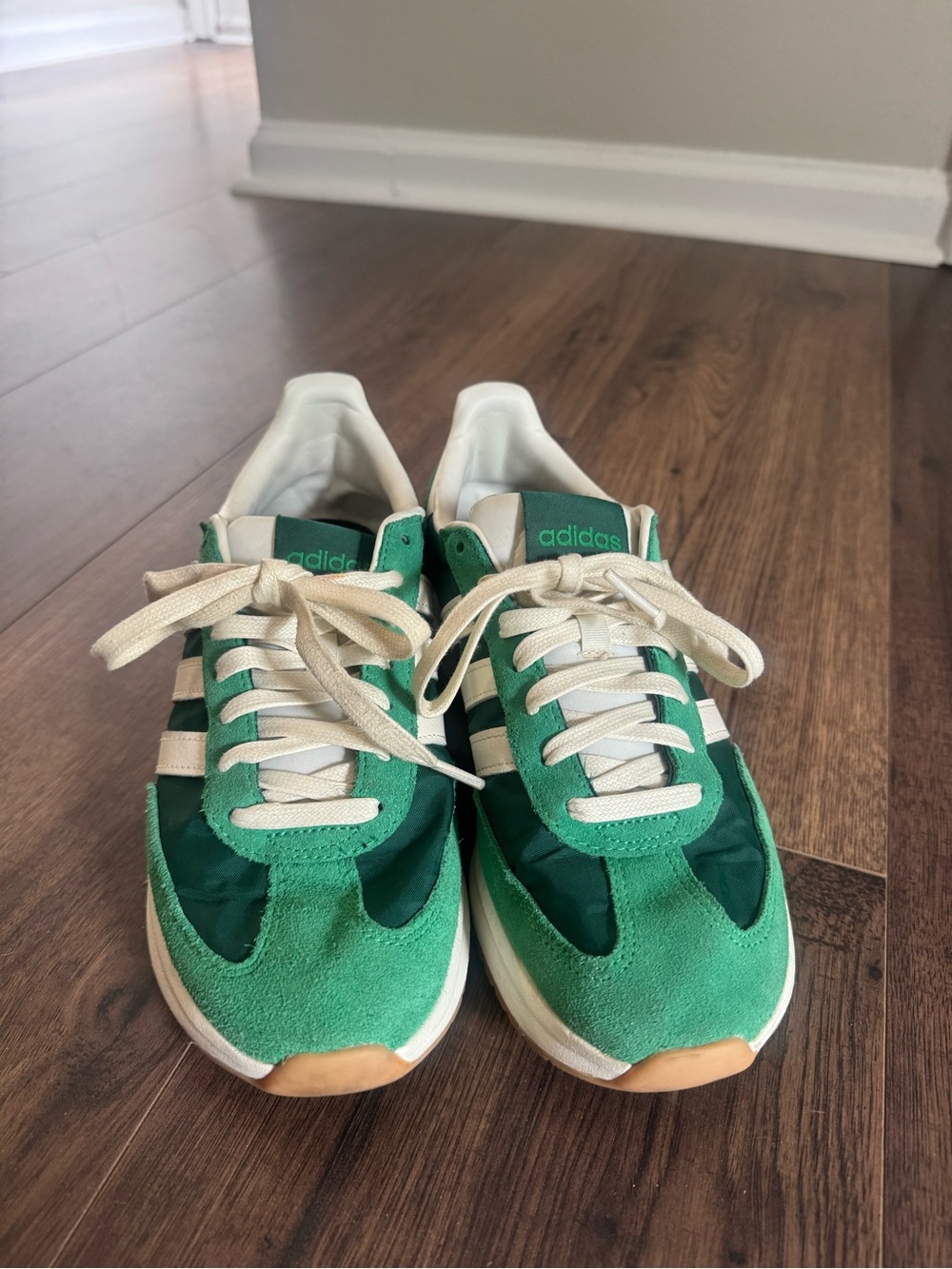 Adidas Women’s Green and Cream Suede-Trim Athletic Sneakers